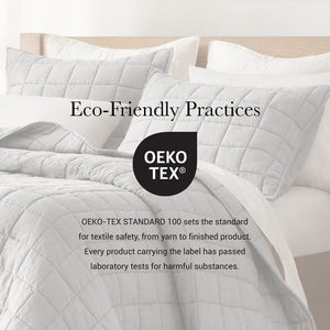 English Elm 3-piece French Linen Quilt Set King Garment Washed Box Stitch Breathable Bedding B035P408300
