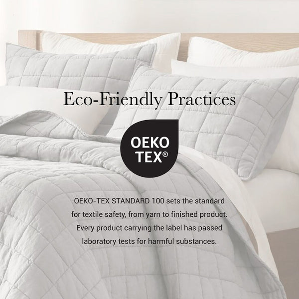 English Elm 3-piece French Linen Quilt Set King Garment Washed Box Stitch Breathable Bedding B035P408300