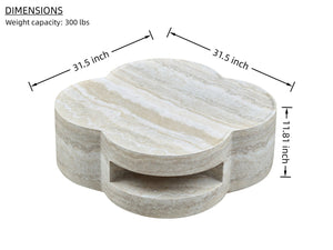 English Elm 31.5" Clover Round Faux Marble Coffee Table with Open Shelf for Modern Living W2664P462015