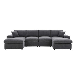 English Elm Corduroy Modular Sectional Sofa with Dual Ottomans for Flexible Living Room Seating Dark Gray B2748S00022