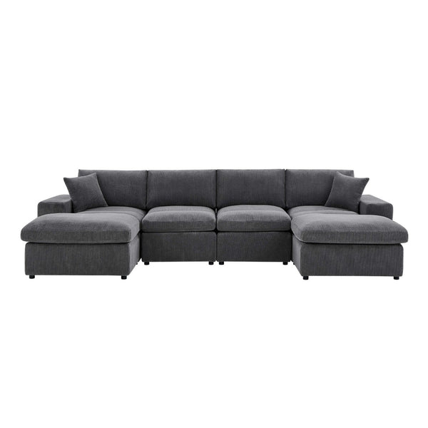 English Elm Corduroy Modular Sectional Sofa with Dual Ottomans for Flexible Living Room Seating Dark Gray B2748S00022