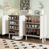 Cream Style Shoe Cabinet with 5 Wood Legs, Fluted Doors, Large 4-Door Storage, Adjustable Shelves, White, 55.1*13.7