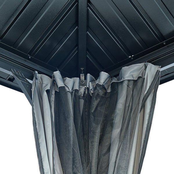 English Elm 10' X 12' Hardtop Gazebo with Galvanized Double Roof, Ventilated Skylight, Curtains & Mosquito Netting W765S00002