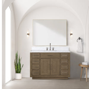 English Elm Grey Oak Single Bath Vanity Set With Carrara Marble Top & Frameless Mirror – Stylish Storage Solution B2731S01407