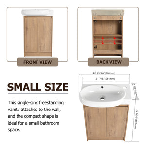English Elm 23" Freestanding Bathroom Vanity with Ceramic Vessel Sink, Soft-Close Doors, Adjustable Shelf Storage Imitative Oak W999P206106