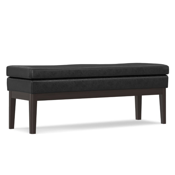 English Elm Carlson Faux Leather Upholstered Bench Vintage Padded Seat for Entryway or Bedroom Distressed Black B136P436937