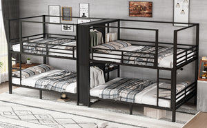 English Elm Full Size Quadruple Metal Bunk Bed With Storage & Wardrobe - Sturdy Design For Space-Saving Comfort W1580S00155