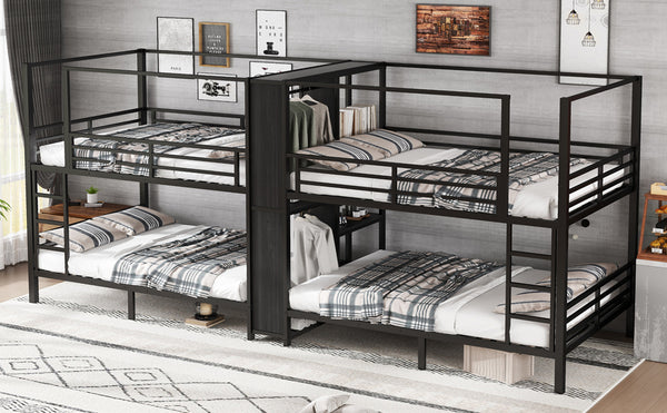 English Elm Full Size Quadruple Metal Bunk Bed With Storage & Wardrobe - Sturdy Design For Space-Saving Comfort W1580S00155