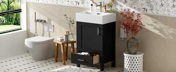 English Elm 20.28'' 20.28" Modern Bathroom Vanity with Ceramic Sink, Solid Wood Frame, Soft-Close Drawer & Cabinet - Space-Saving Design Black N729P277755B