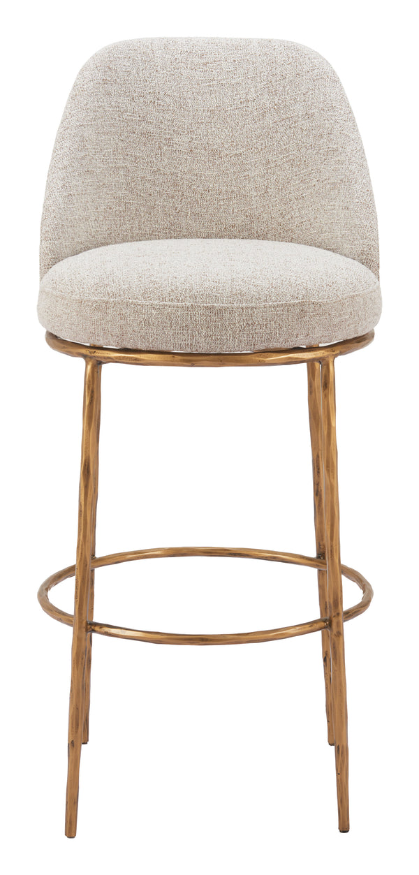 Nordhavn Swivel Barstool Beige & Gold 110271 Zuo Modern