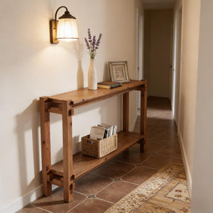 English Elm Practical Geometric Console Table with Matte Black Wood Grain Finish for Entryway or Sofa T3971P453086