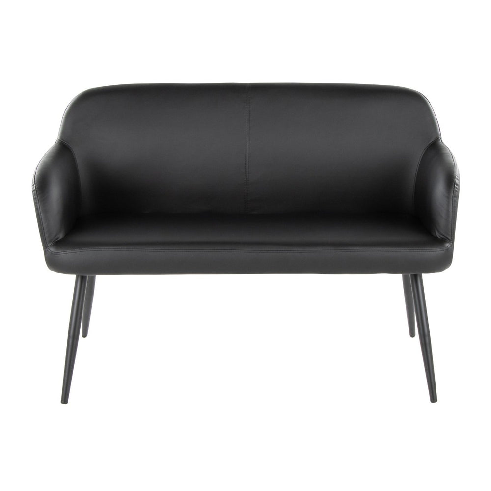 English Elm High Back Faux Leather Two Seat Bench with Matte Steel Frame for Entryway or Bedroom B202P471365
