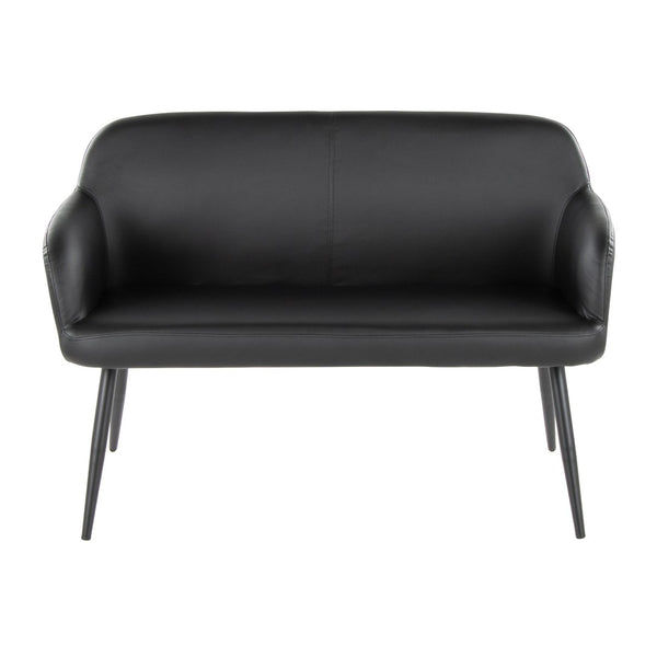 English Elm High Back Faux Leather Two Seat Bench with Matte Steel Frame for Entryway or Bedroom B202P471365