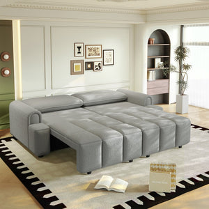 English Elm 90.2" Plush Teddy Fabric Convertible Sleeper Sofa with Hidden Storage for Living Room Light Grey W1885S00312