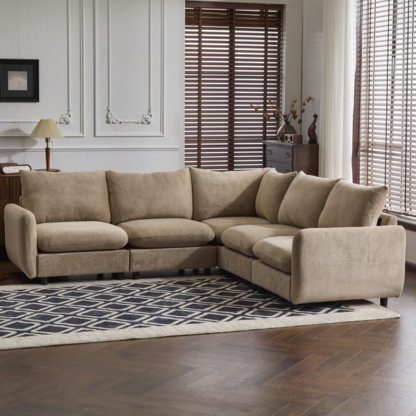 English Elm Christopher Knight Home® - 99 Oversize 5-Piece L-Shaped Modular Sectional Sofa with Solid Eucalyptus Frame, Durable Springs, Reconfigurable Comfort Camel N773IS00007N