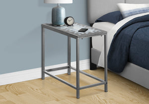 English Elm Accent Tile Side Table with Blue Mosaic Top and Grey Metal Frame — Compact 24"L Snack, Lamp & Laptop Stand B2710P219205