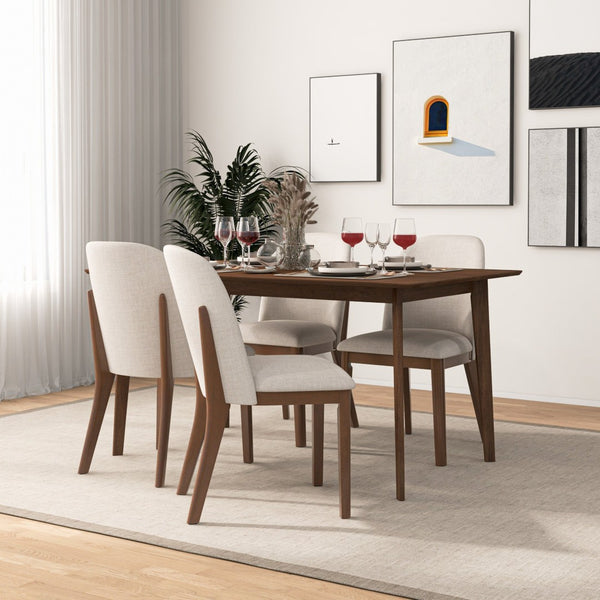 English Elm Mid-century Modern Linen Dining Chairs with Tapered Wood Legs Set of 2 Beige B183P231884