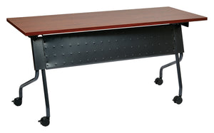 OSP Home Furnishings 5' Flip Top Nesting Training Table with Locking Casters for Classrooms and Offices Cherry Titanium 84225TC