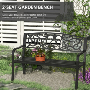 English Elm Outsunny 50" Outdoor Metal Welcome Bench - Elegant Slatted Seat For Porch, Garden, Or Patio Use W2225P174100-GIGA