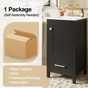English Elm 18-Inch Modern Bathroom Vanity with Ceramic Sink, Soft-Close Doors, Divider Drawer & Adjusting Feet Black N729P334854B