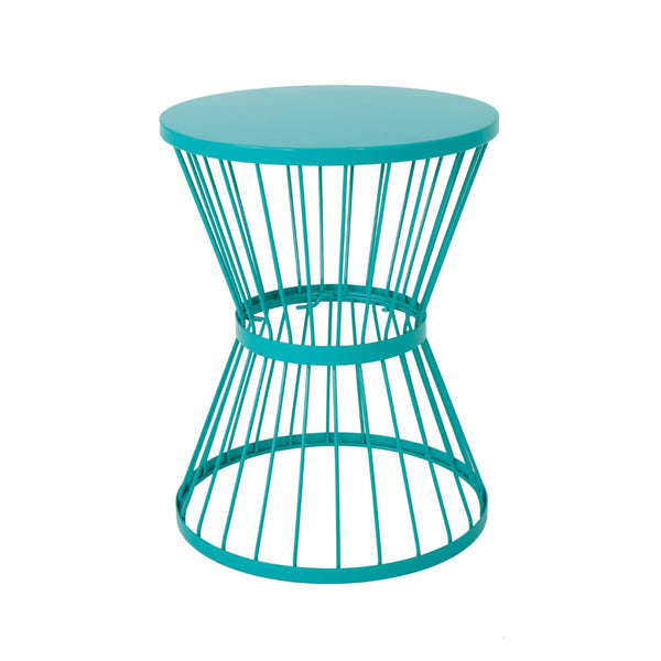 English Elm 16" Stainless Steel Outdoor Side Table Sculptural Hourglass Base Patio Accent N767P360895T