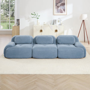 English Elm 3-seat Modular Corduroy Sectional Sofa Ergonomic Curved Design for Living Rooms Blue W714S01248