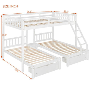 English Elm Full Over Twin Triple Bunk Bed Pine Wood Frame with Storage Drawers and Guardrails LT000343AAK-1