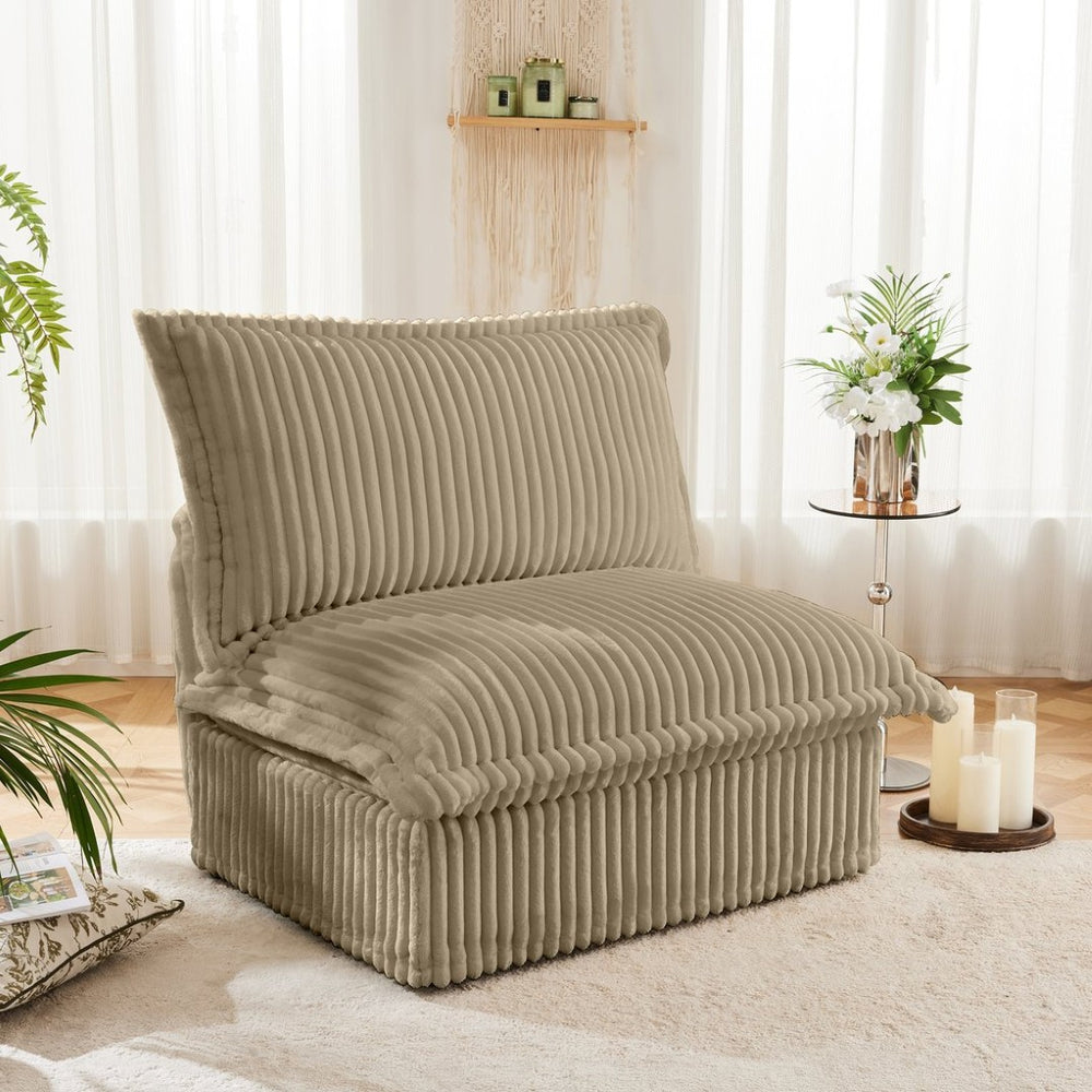 English Elm Koala Armless Corduroy Sofa Deep Seat Wraparound Back Support for Living Rooms Camel W3041P272932