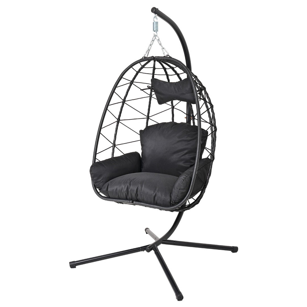 English Elm Hanging Egg Chair with Stand Pe Wicker Ergonomic Swing Seat for Patio or Bedroom T5880P497553