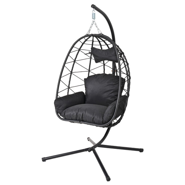English Elm Hanging Egg Chair with Stand Pe Wicker Ergonomic Swing Seat for Patio or Bedroom T5880P497553