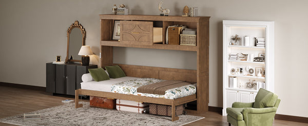 English Elm Twin Size Murphy Bed With Charging Station, Storage Drawer & Stylish Wood Finish For Space-Saving Design N7090004019D-GIGA