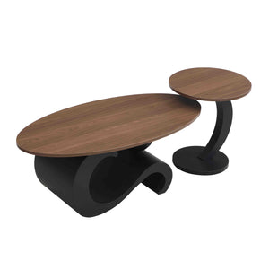 English Elm Black Nesting Coffee Table Set of 2 with Oval & Round MDF Tops, S-Curve Metal Base, Anti-Slip Pads, Sturdy 132 lb Capacity, Modern Industrial Living Room Accent Piece W821S00028