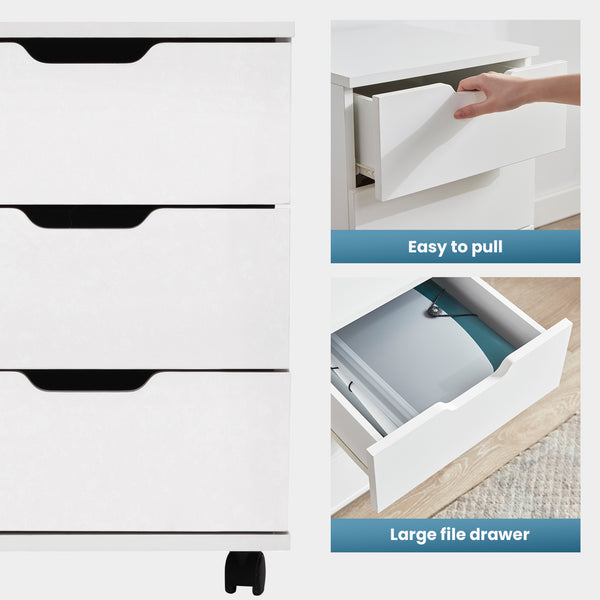 English Elm Farini Mobile 3-Drawer Rolling File Cabinet for Home Office — White Wood, Waterproof, Lockable Casters T3623P380742