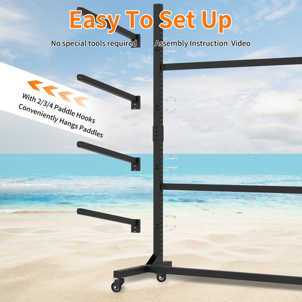 English Elm 80''h Freestanding Steel Kayak Storage Rack Holds 4 Vessels with Locking Caster Wheels T2398P305831
