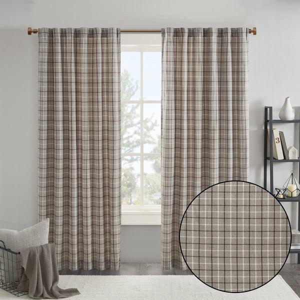 English Elm 1 Pcs Insulated Plaid Curtain Panel 50X108" With Fleece Lining For Cozy Energy Efficiency In Brown B035P319833