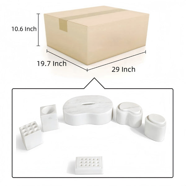 English Elm White Natural Marble Bathroom Accessories Set – Timeless Elegance For Your Countertop Décor & Organization W1696P262941-GIGA