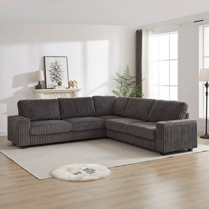 English Elm 110-Inch Oversized Corduroy Corner Sofa with Storage, USB & Cup Holders, Deep Plush Seating Comfort DARK GREY W834S00285