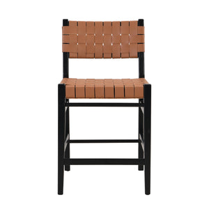 English Elm Christopher Knight Home® - 24.25'' 24.25" Classic Counter Stools Set of 2 Brown PU with Braided Leather Back & Rubberwood Legs, 24.25" 74690.00BRN