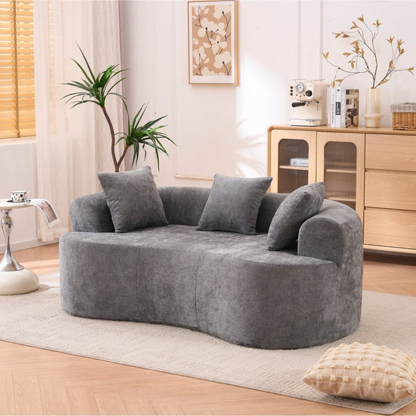 English Elm Crescent-shaped Chenille Sofa Curved Low-back Two-seater with Cloud-like Deep Cushions Gray W2012P375739