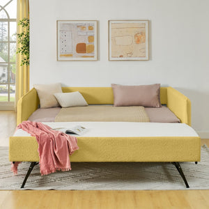 English Elm Full Size Boucle Daybed with Pop up Trundle Tufted Upholstered Sofa Sleeping Yellow W1413S00177