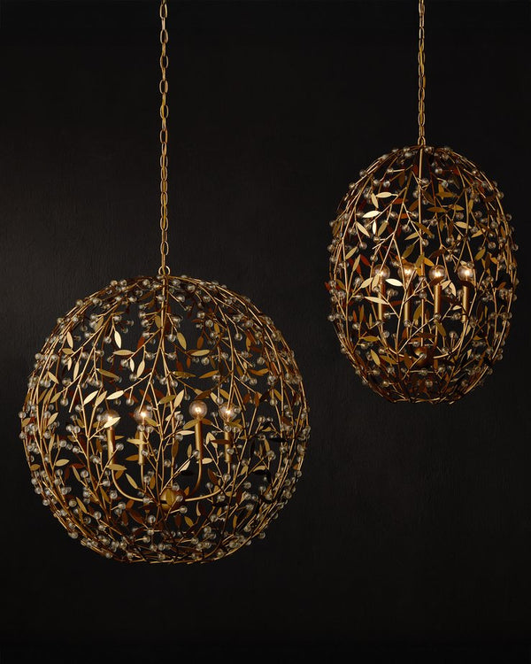 Currey & Company Secret Garden Gold Orb Chandelier - Elegant Biophilic Lighting With Handcrafted Crystal Accents Gold Crystal ,Wrought Iron 9000-1290-currey-company
