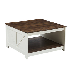 English Elm Coffee Two-Tier Farmhouse Coffee Table with Storage, Scratch-Resistant Walnut & Ivory Finish, Multifunctional 35.4"x20" W2393P168728