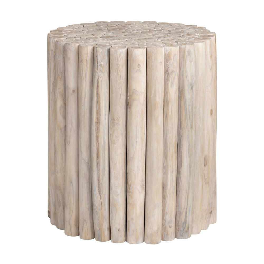 Crestview Collection Rustic Teak Wood Accent Table - Timeless Cylinder Design With White Wash Finish For Cozy Living Spaces Tan Solid Wood Cvfdr1017