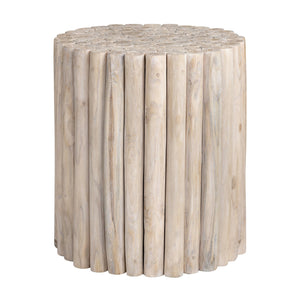 Crestview Collection Rustic Teak Wood Accent Table - Timeless Cylinder Design With White Wash Finish For Cozy Living Spaces Tan Solid Wood Cvfdr1017