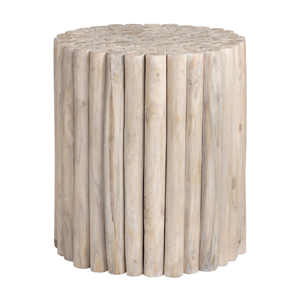 Crestview Collection Rustic Teak Wood Accent Table - Timeless Cylinder Design With White Wash Finish For Cozy Living Spaces Tan Solid Wood Cvfdr1017