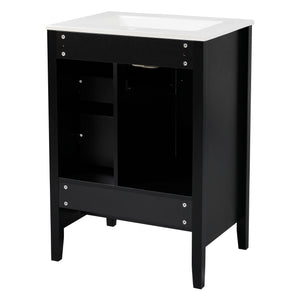 English Elm Christopher Knight Home® - 24 Freestanding Retro Bathroom Vanity with Ceramic Sink, Soft-Close Cabinet & Drawers, Painted MDF Finish Black N759P292551B