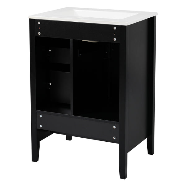 English Elm Christopher Knight Home® - 24 Freestanding Retro Bathroom Vanity with Ceramic Sink, Soft-Close Cabinet & Drawers, Painted MDF Finish Black N759P292551B