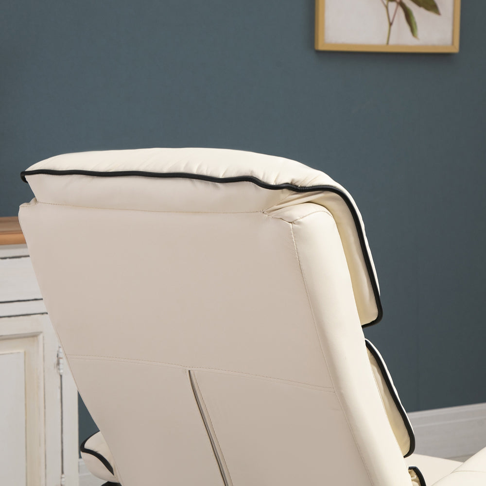 English Elm HOMCOM PU Leather Recliner with Ottoman — Swivel High Back Armchair, 135° Adjustable, Plush Padding Cream White W2225P217428