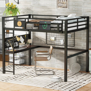 English Elm Twin Xl Solid Pine Loft Bed with Built-in Led Lighting and Storage Shelves W1580S00376