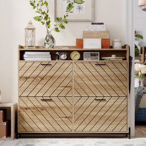 English Elm shoe cabinet Rustic Herringbone Flip-Drawer Organizer for Narrow Spaces, Dust-Proof Entryway Storage Driftwood W2227P207767